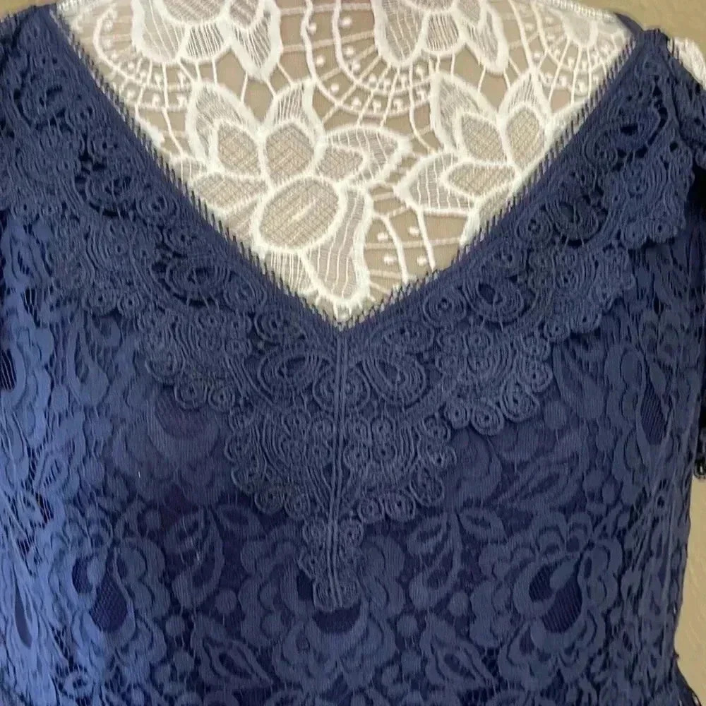 NWTs Navy Blue Scalloped Lace Dress Size XL - Picture 3 of 11